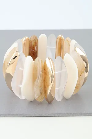 051325 Gold Ivory Multi Marble Stone Cuff Bracelet