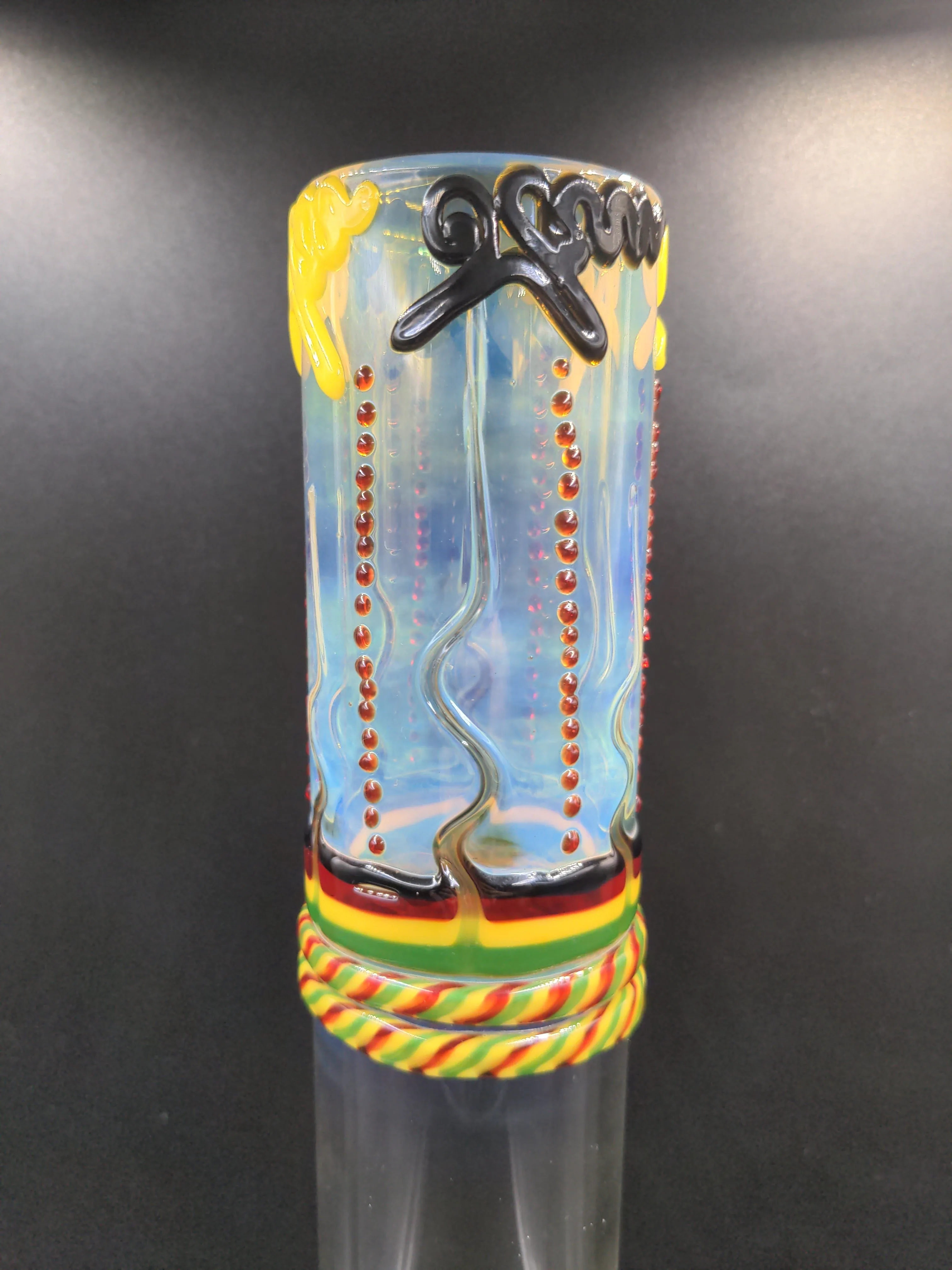 20″ HVY Glass Rasta Marbled Flower Beaker