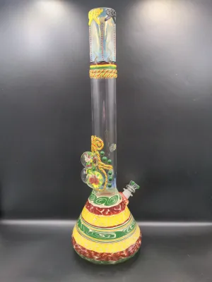 20″ HVY Glass Rasta Marbled Flower Beaker