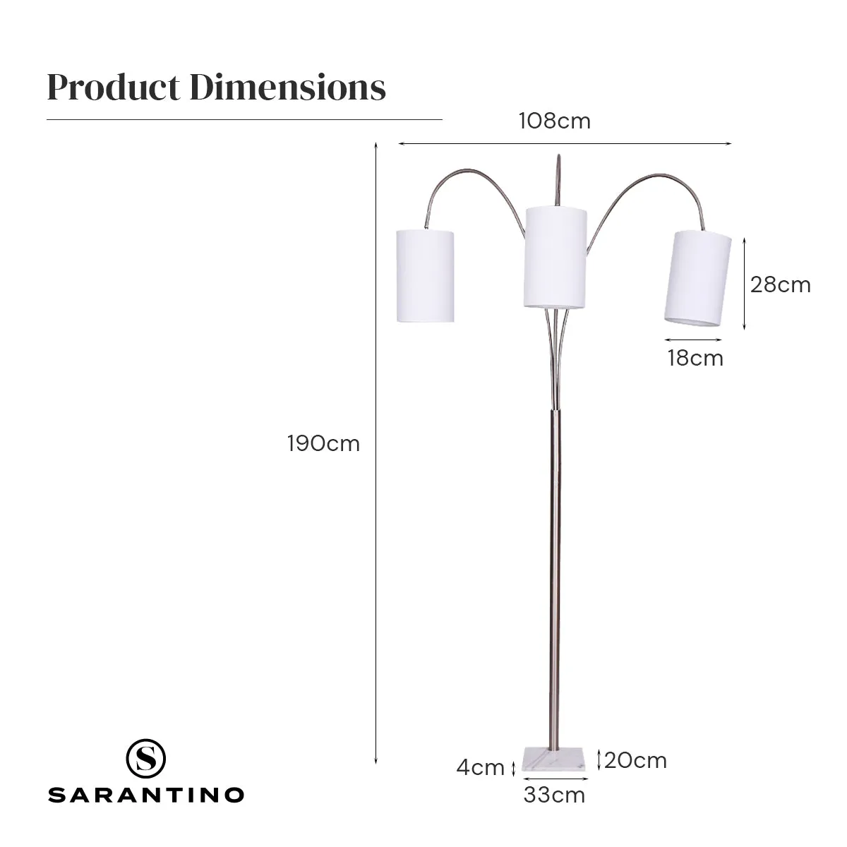 3-Light Metal Arc Floor Lamp | Nickel & Marble Finish, Modern Lighting