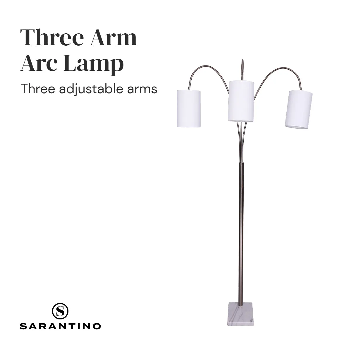 3-Light Metal Arc Floor Lamp | Nickel & Marble Finish, Modern Lighting