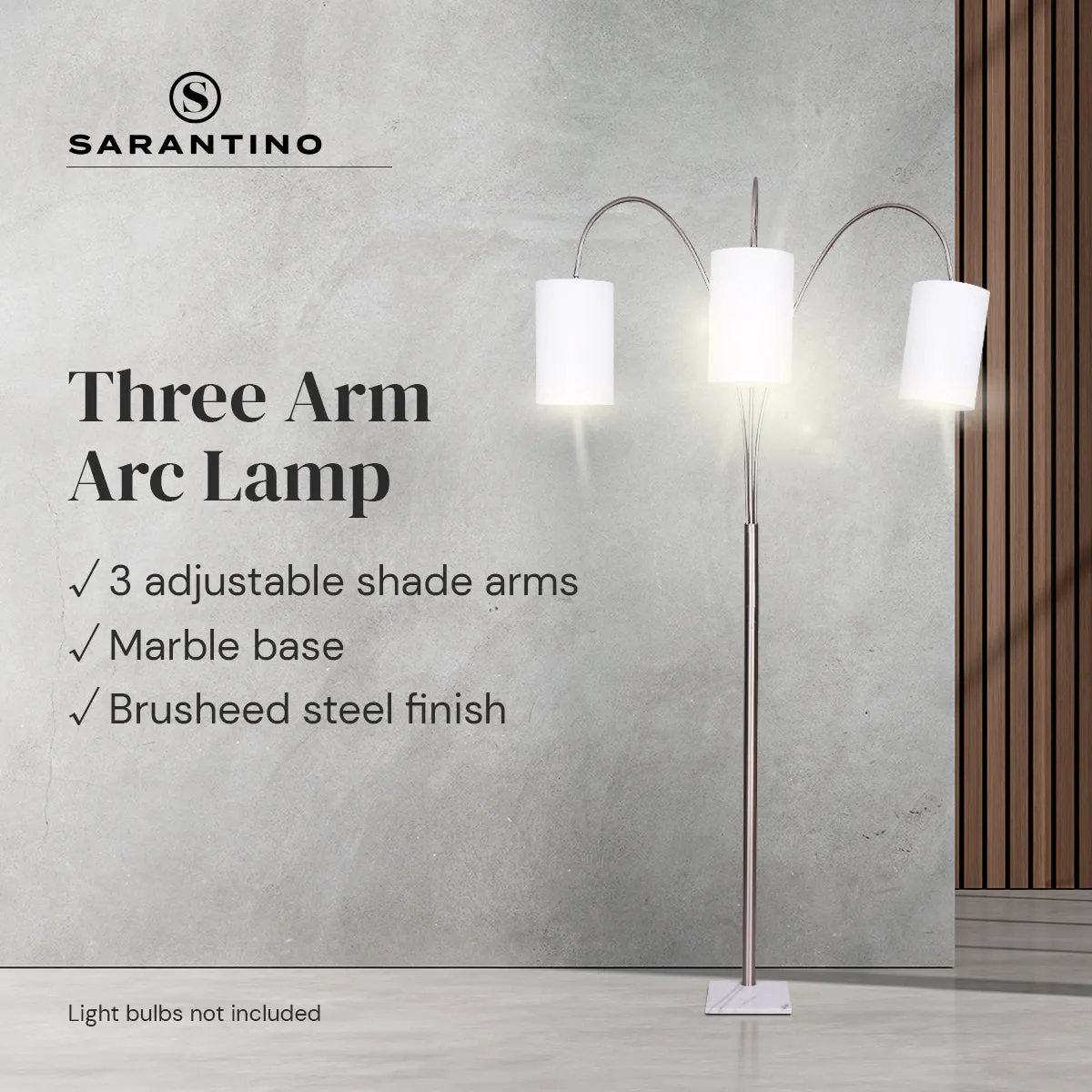 3-Light Metal Arc Floor Lamp | Nickel & Marble Finish, Modern Lighting