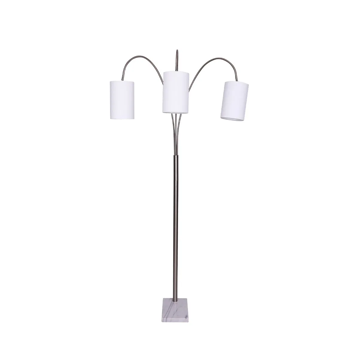 3-Light Metal Arc Floor Lamp | Nickel & Marble Finish, Modern Lighting