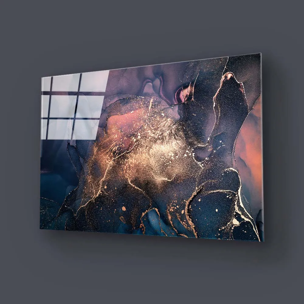 Abstract Heritage Blue Alcohol Ink Marble Glass Wall Art