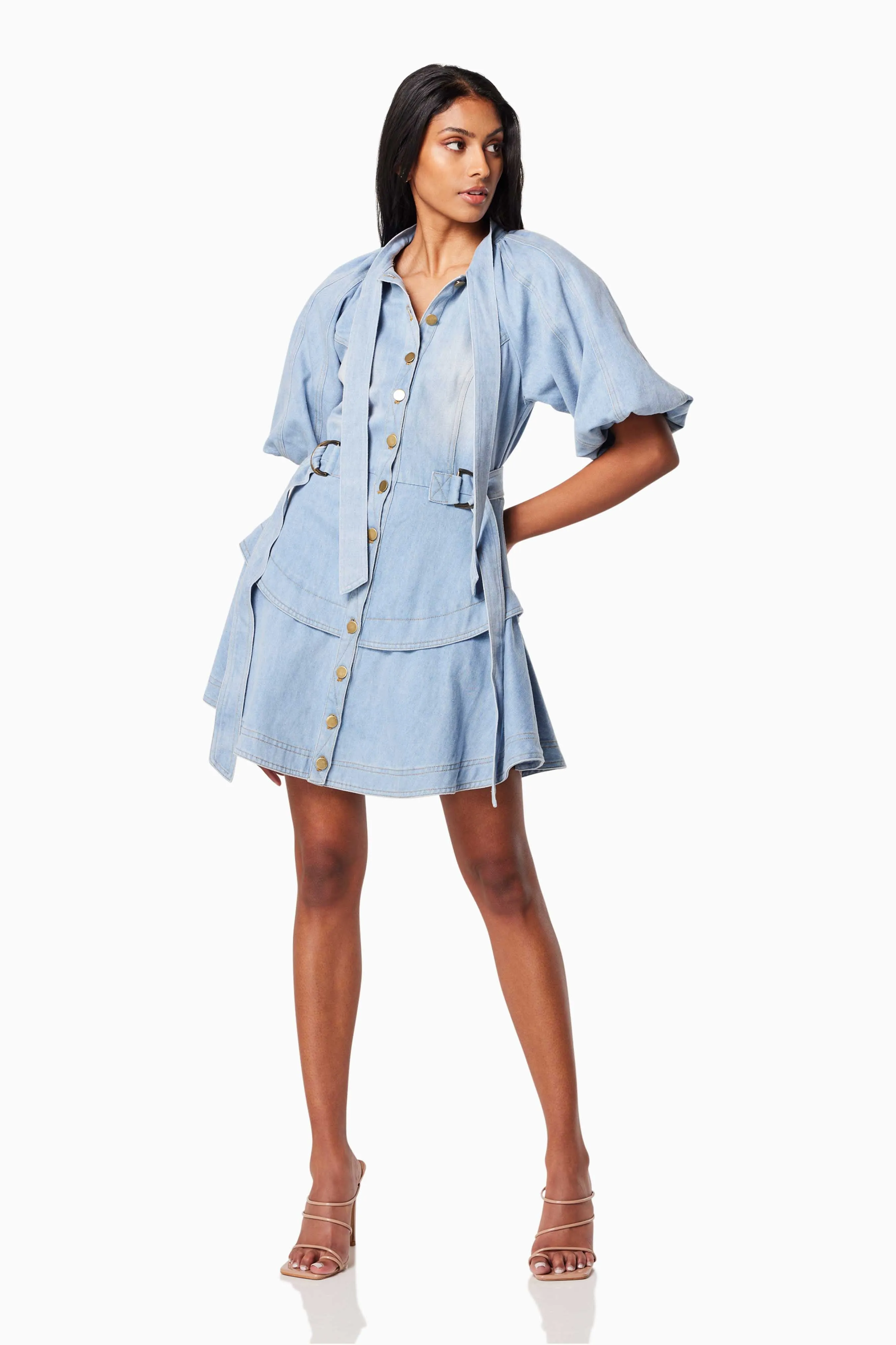Art Collared Mini Dress In Blue