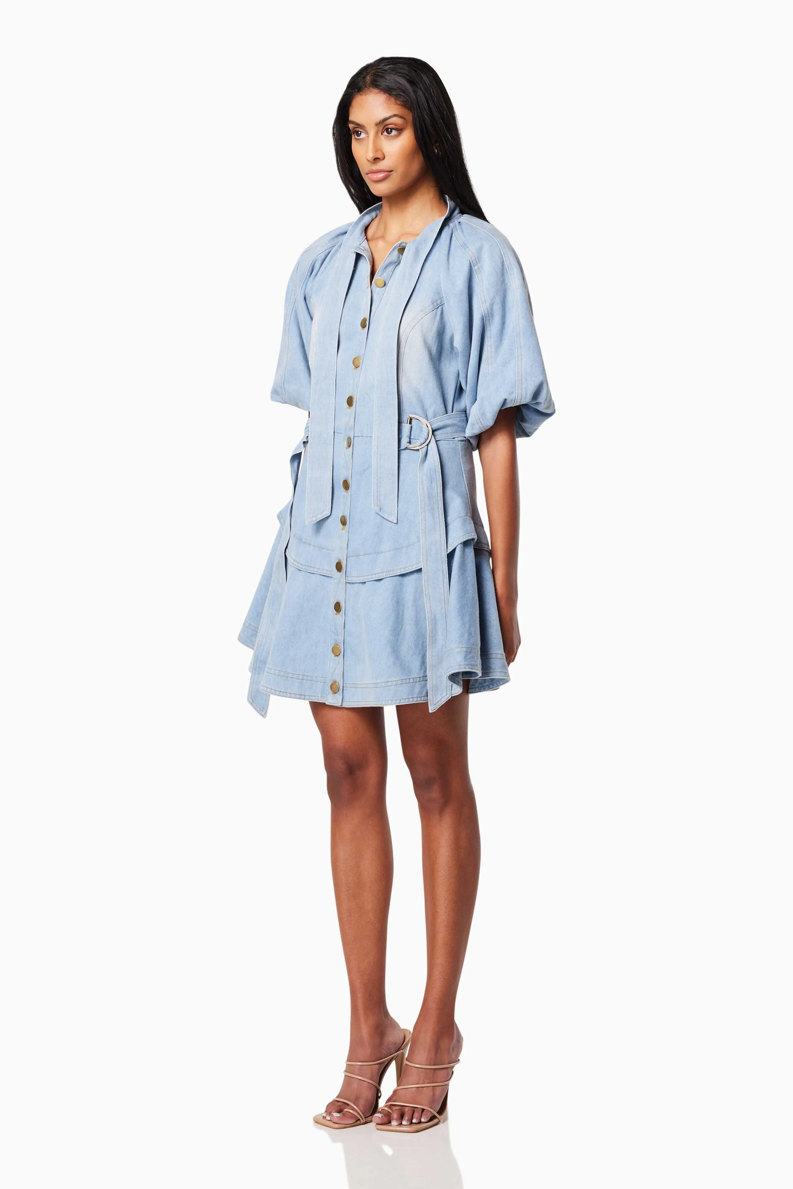 Art Collared Mini Dress In Blue