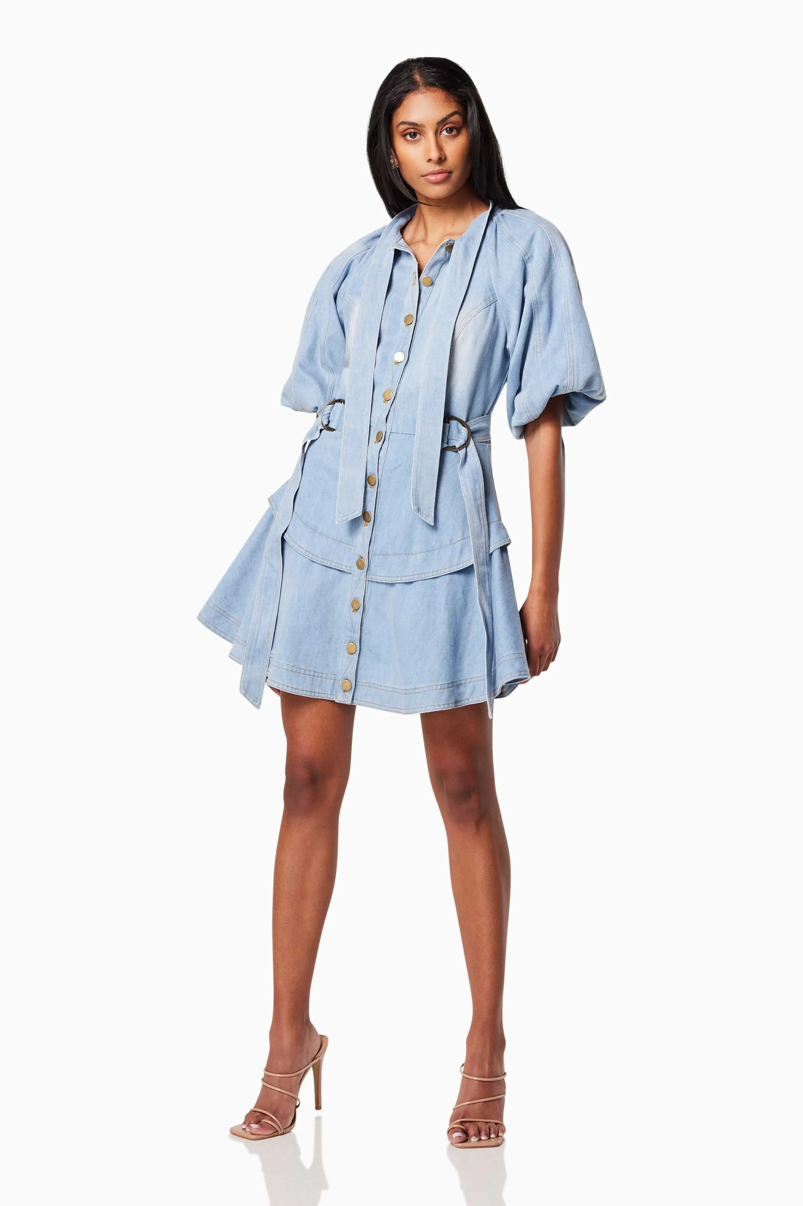 Art Collared Mini Dress In Blue