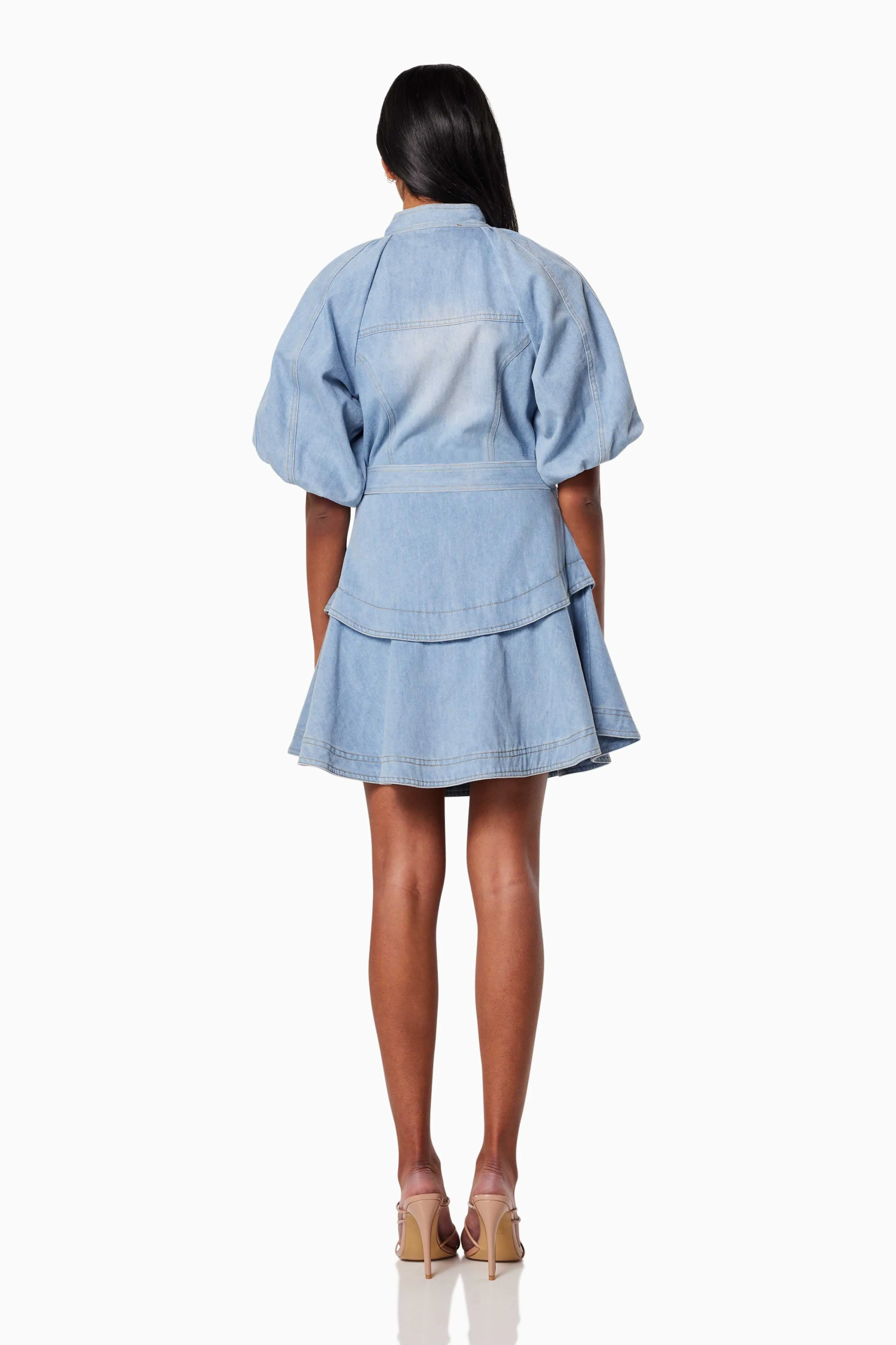 Art Collared Mini Dress In Blue
