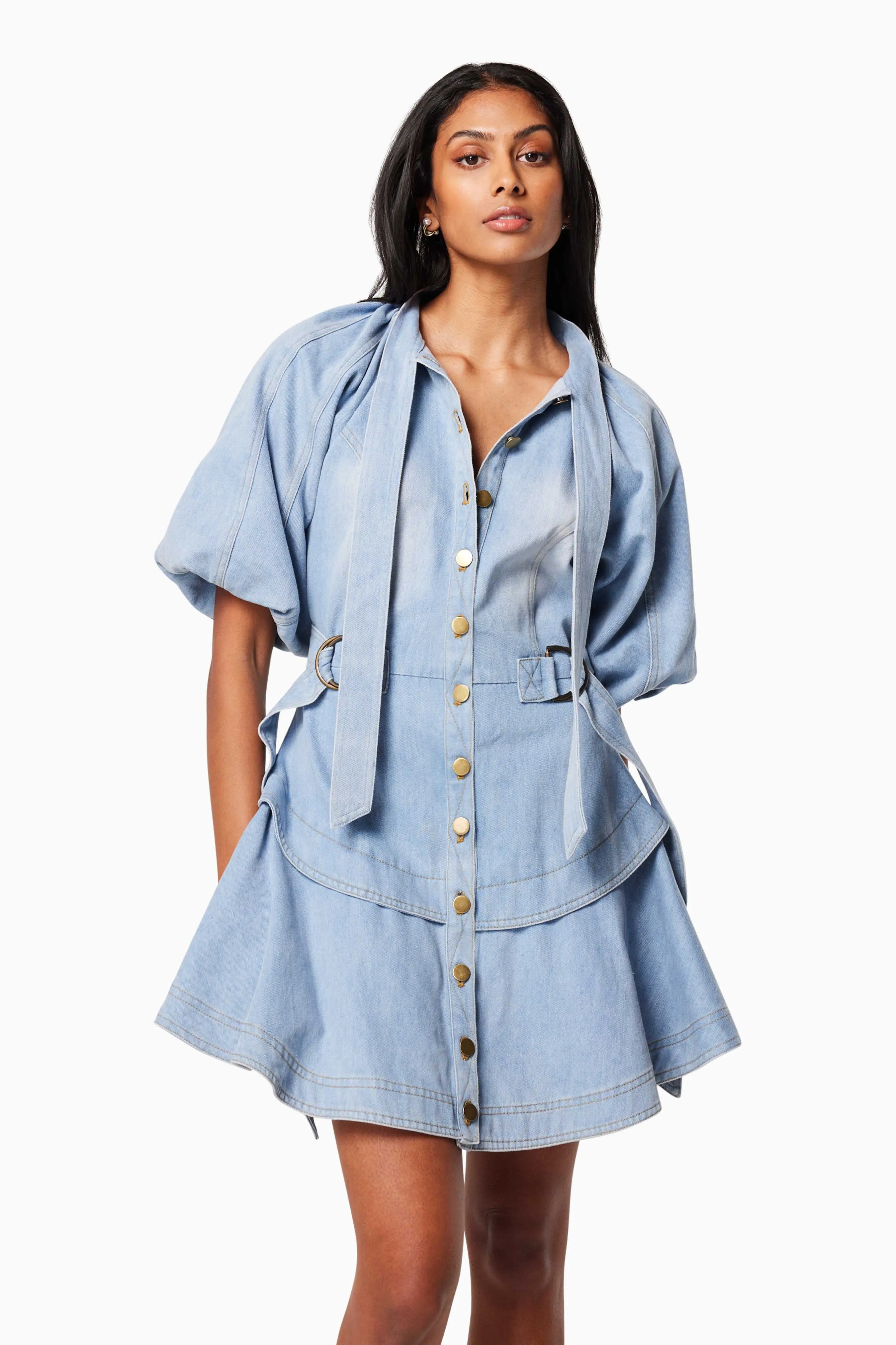 Art Collared Mini Dress In Blue