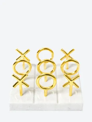 BRASS TIC TAC TOE SET MARBLE BRASS