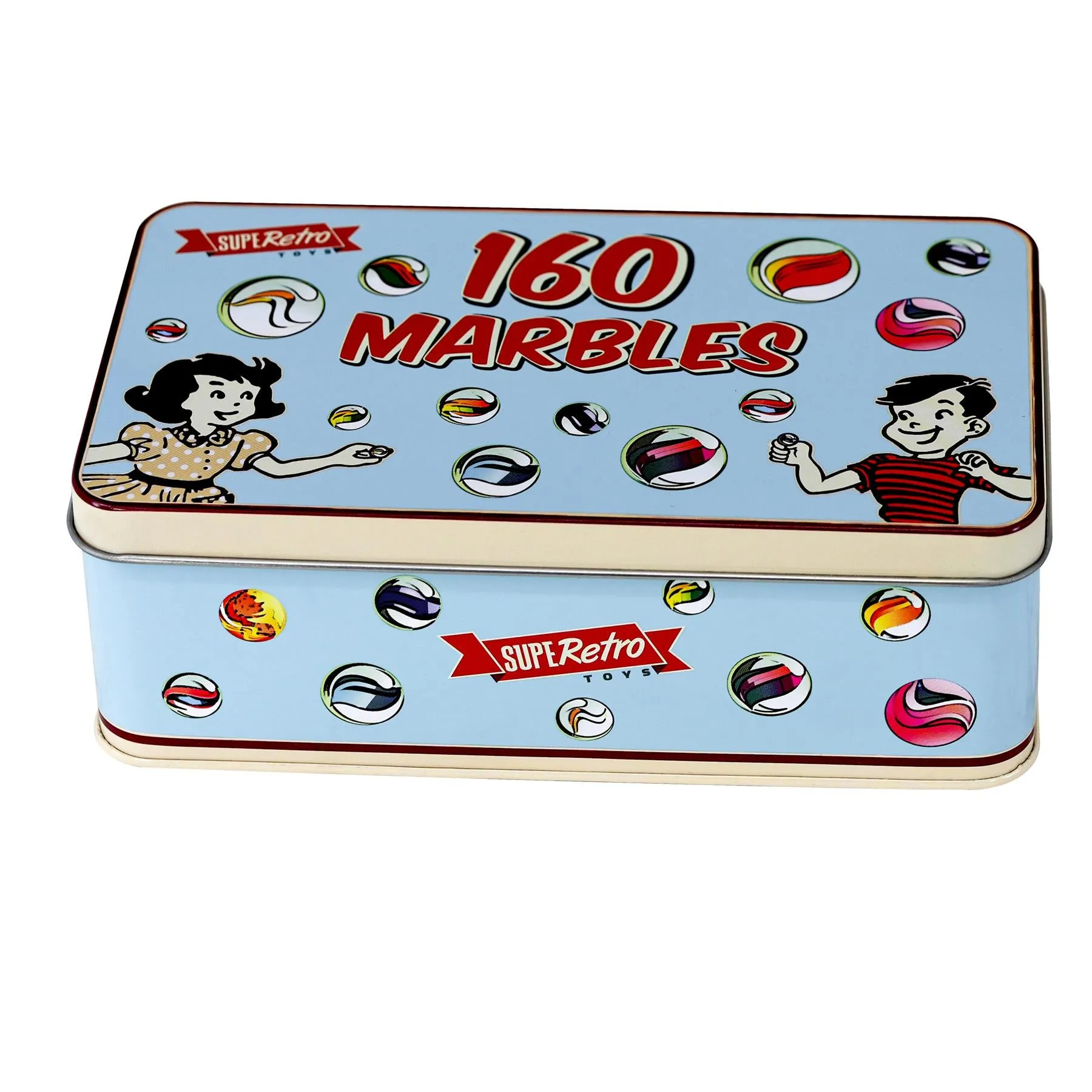 Classic Glass Marbles In A Tin