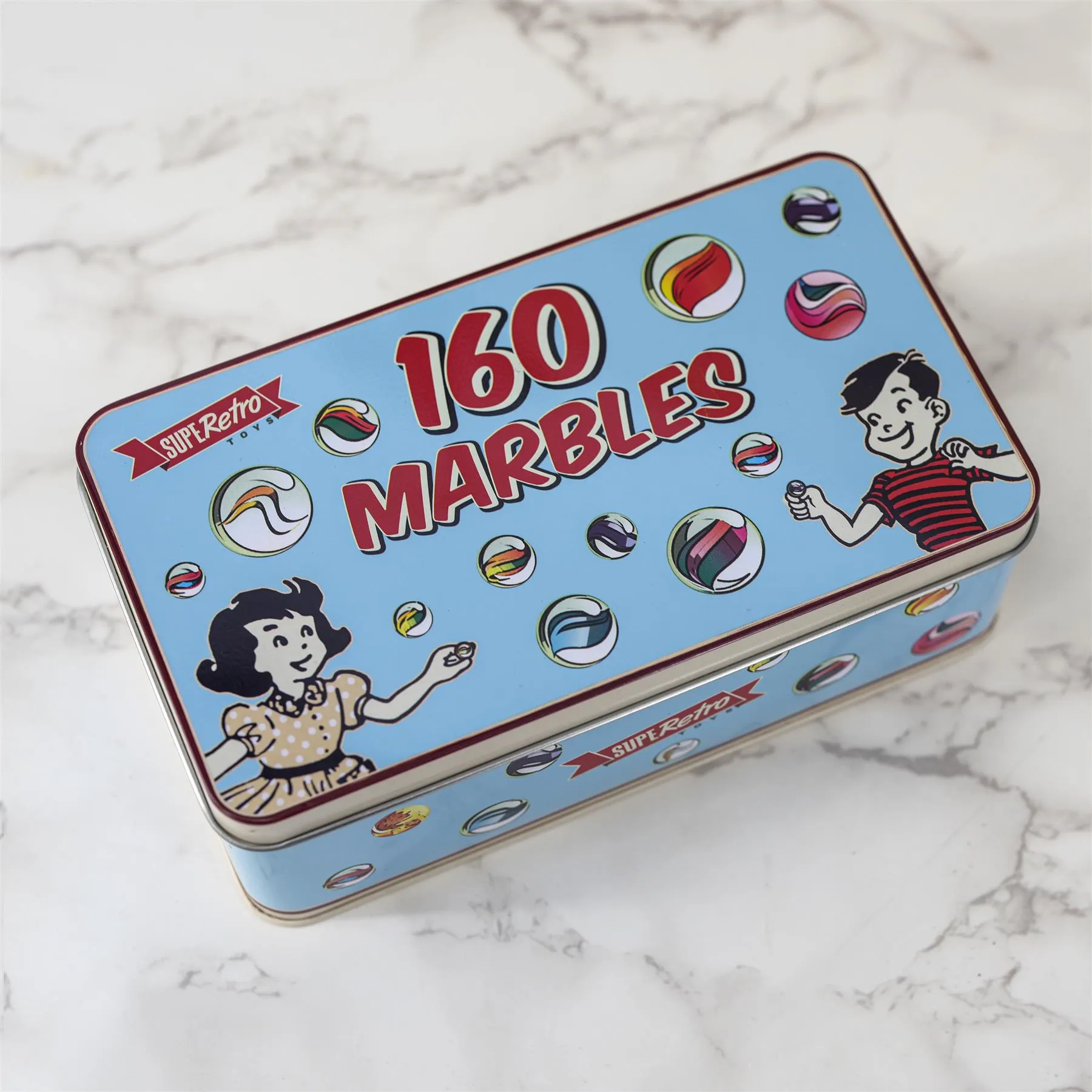 Classic Glass Marbles In A Tin