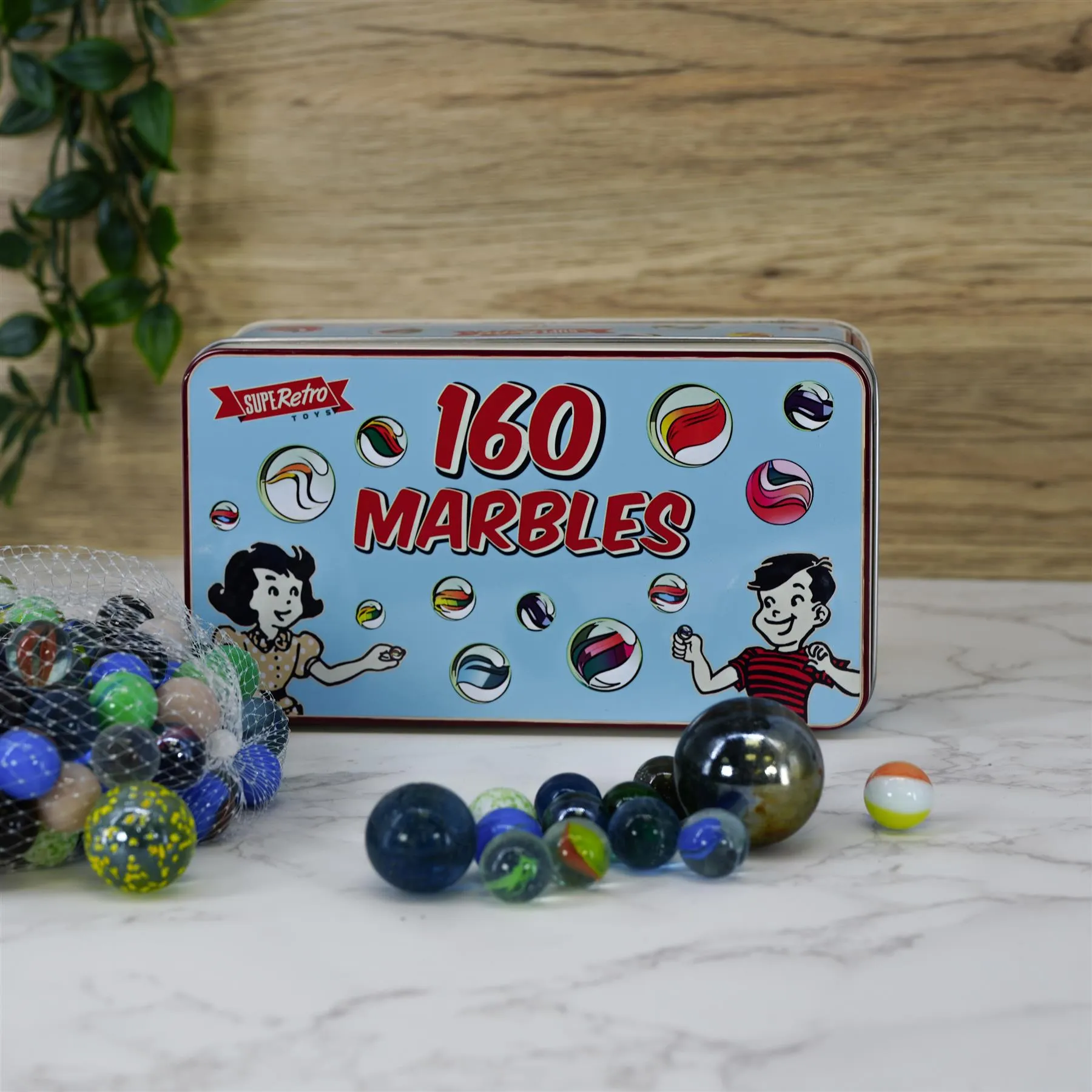 Classic Glass Marbles In A Tin