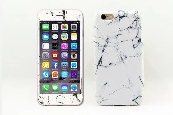 Glass Shield & Phone Case Set - White Cracked Marble
