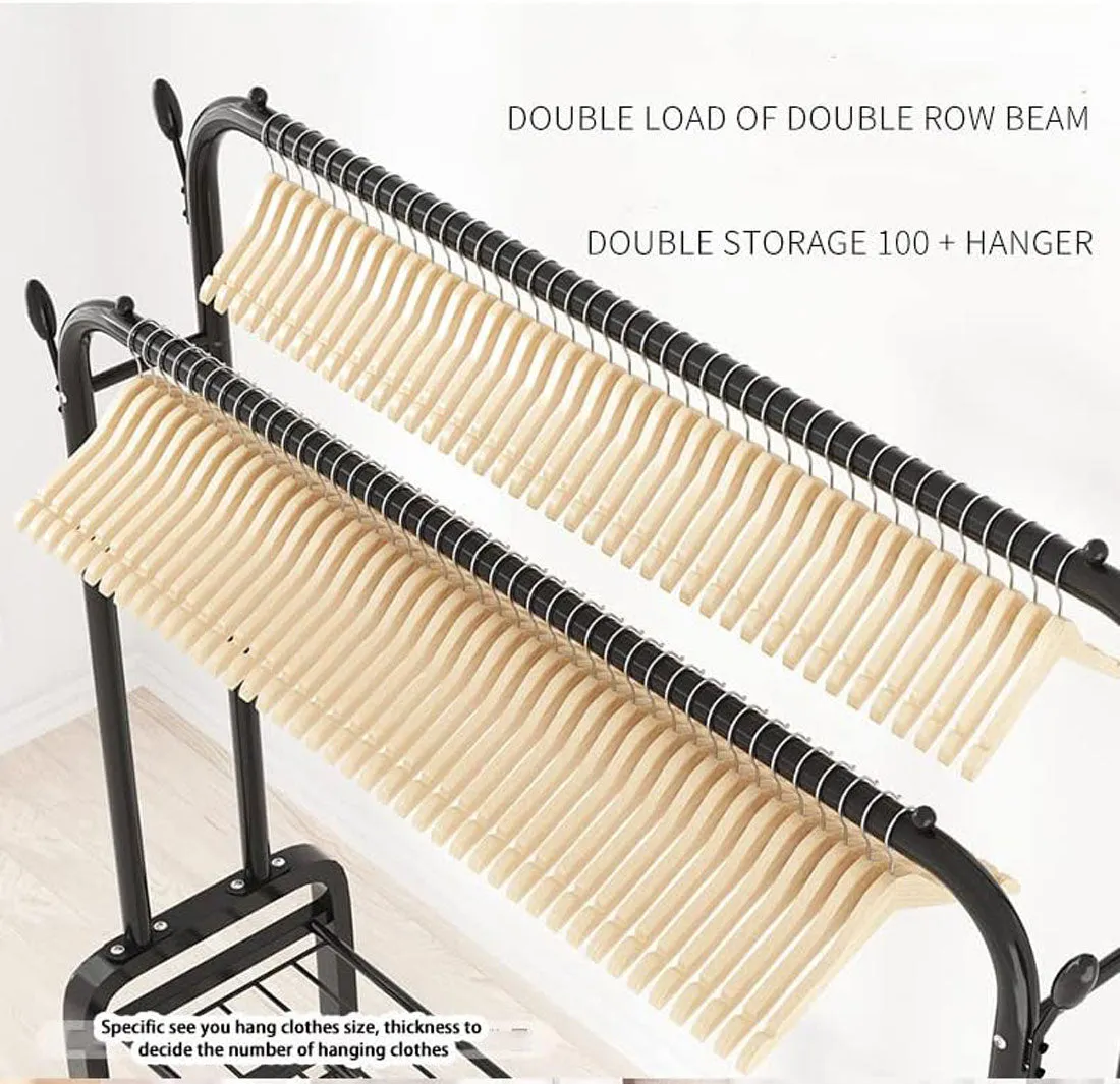 Heavy Duty Portable Double Rail Clothes Garment Hanging Rack Shoe Storage Shelf Organizer Hanger Dryer