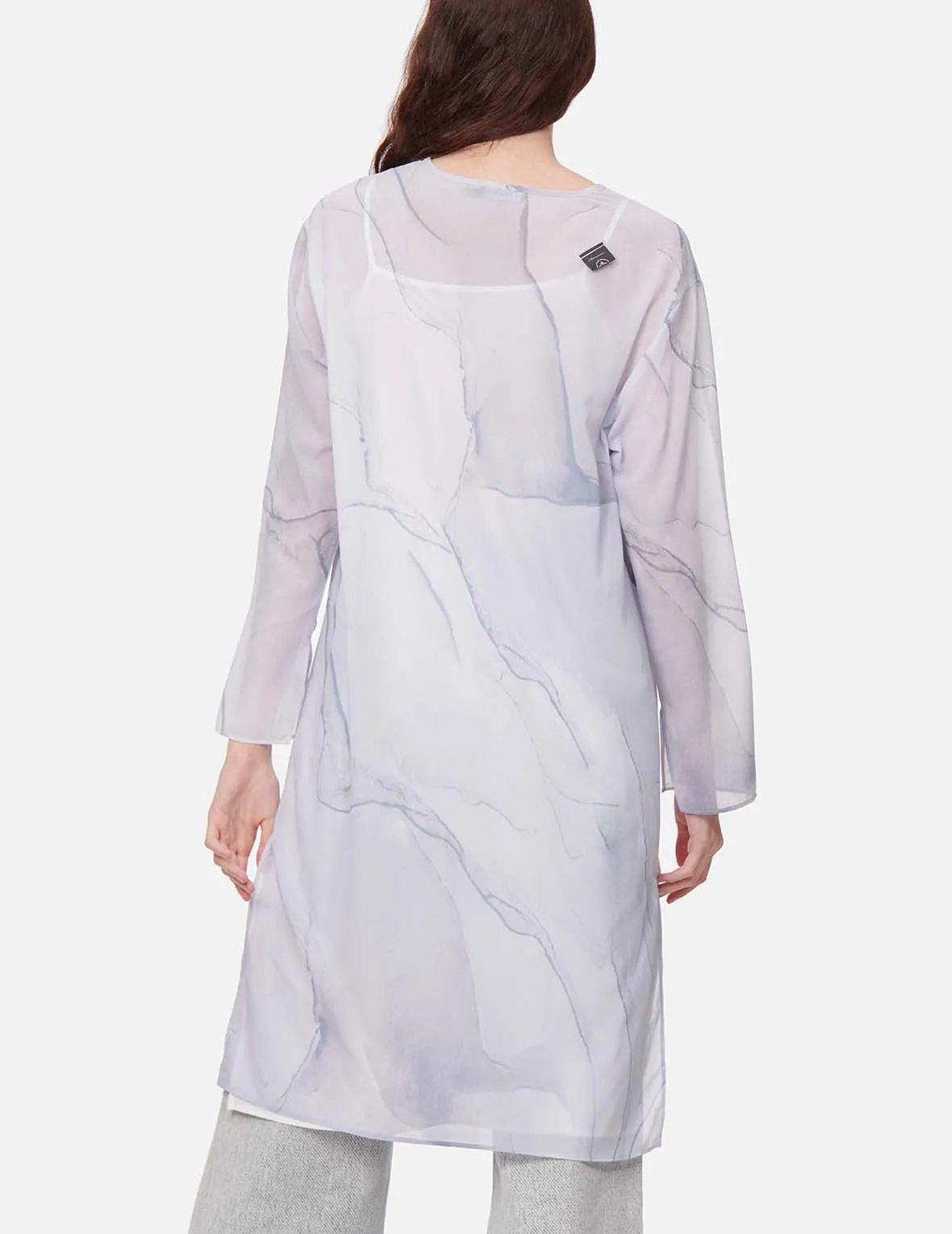 Marble-pattern Print Mesh Dress (with Inner Dress)