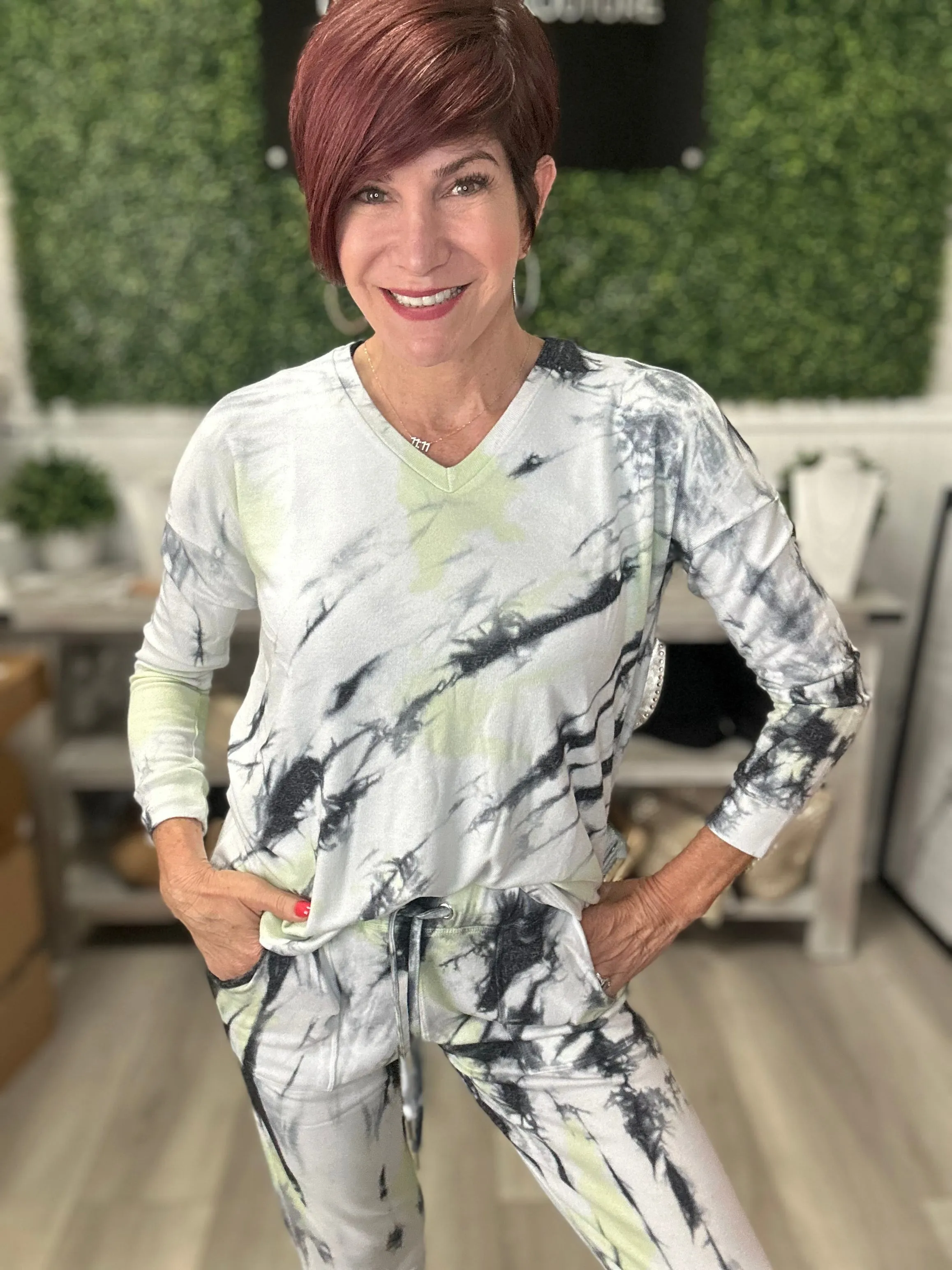 Marble Wash V Neck Top