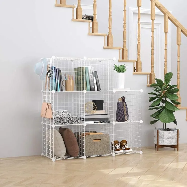 White Metal Grid Cube Organizer - Versatile Storage Solution