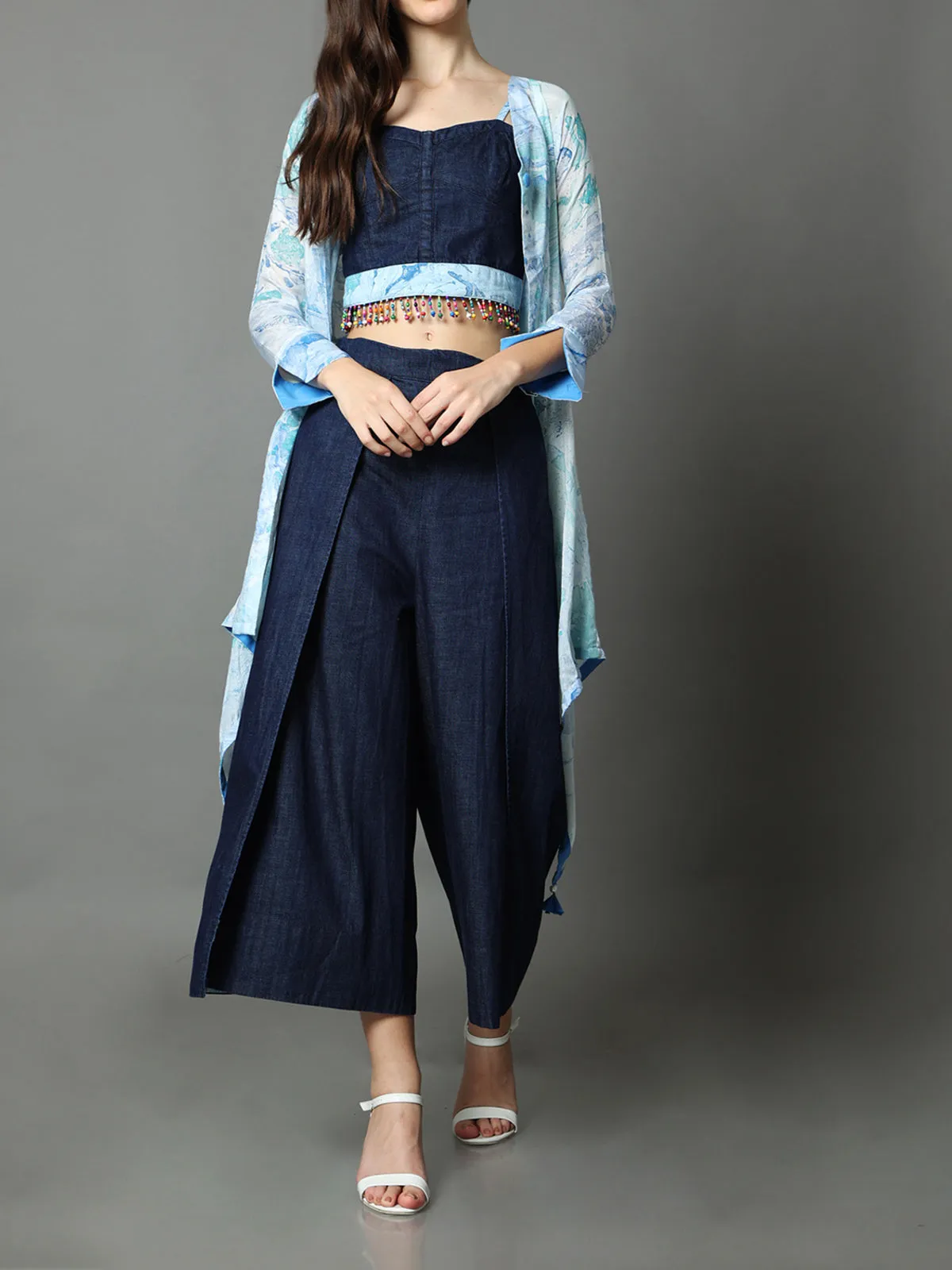 Oceane Marble Denim Wrap Pant