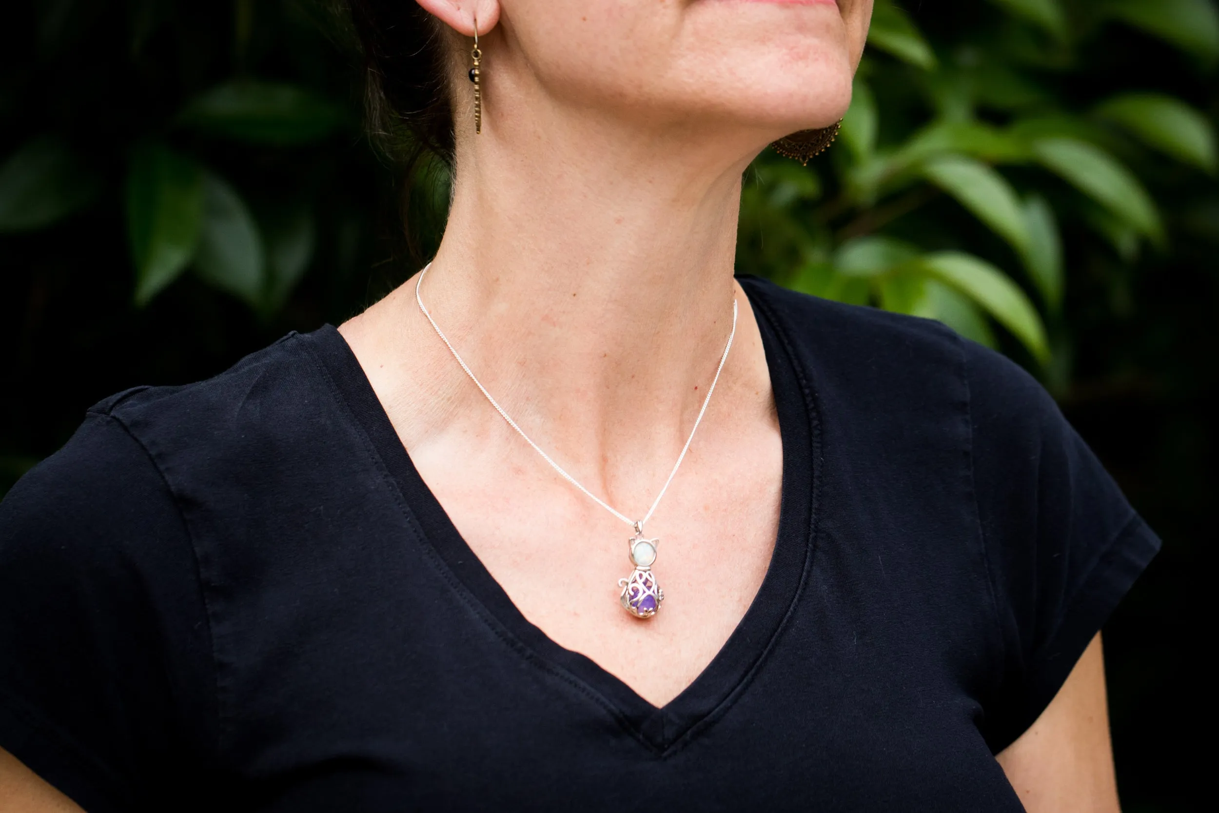 Opal Cat Pendant with 10mm Ash Marble
