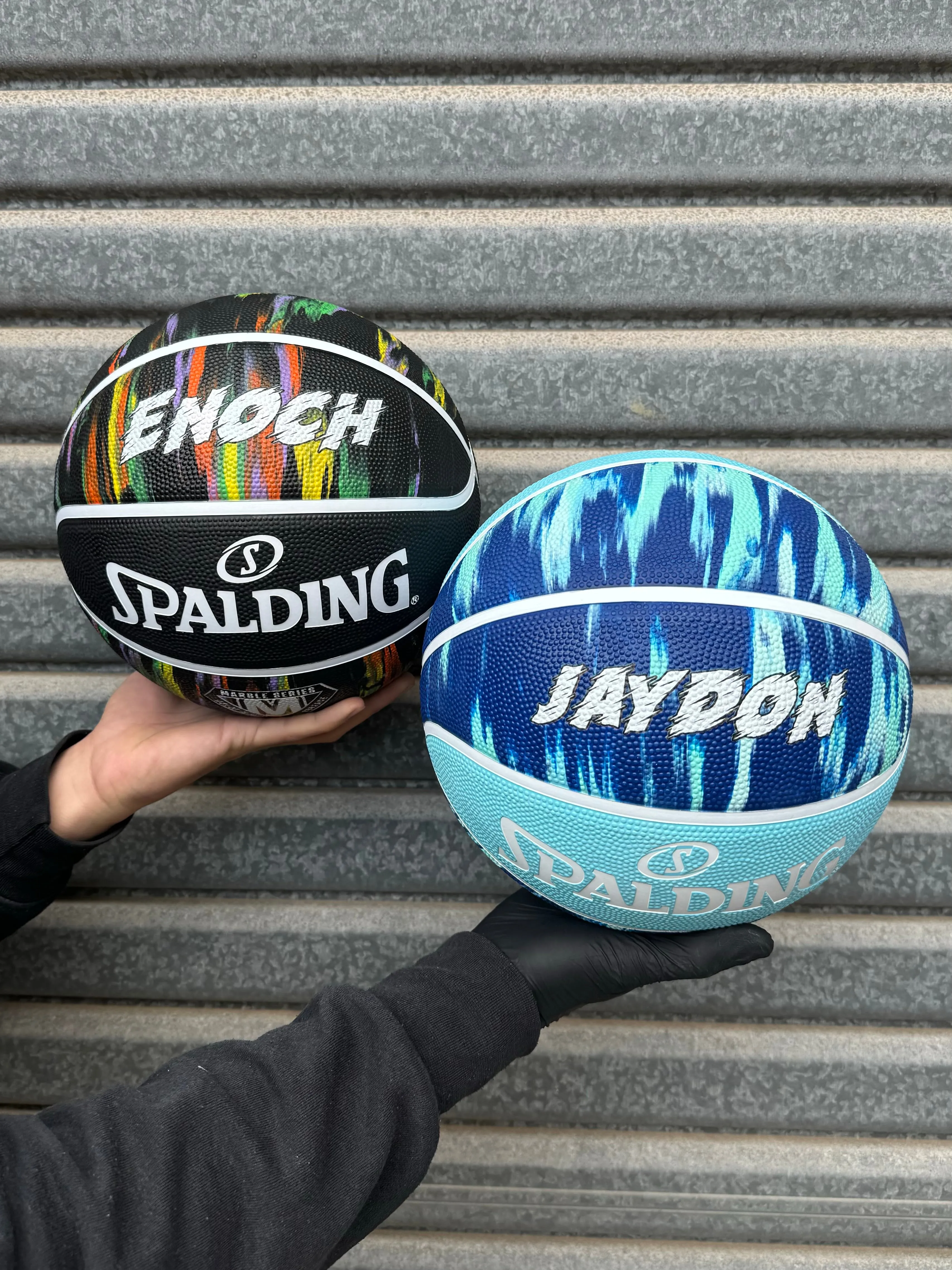 Personalised Spalding Black Marble Basketball (Size 5, 6, 7)