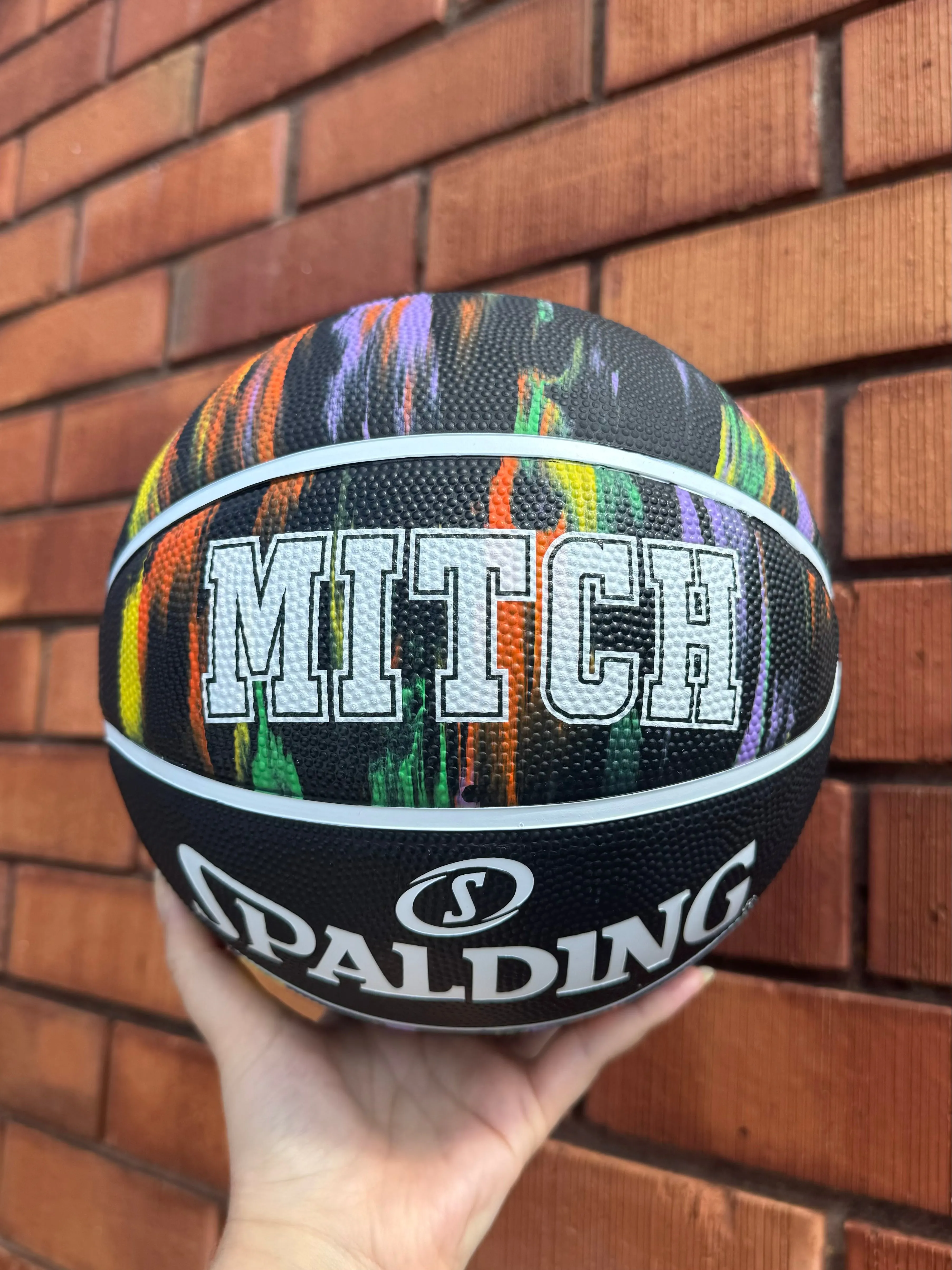 Personalised Spalding Black Marble Basketball (Size 5, 6, 7)