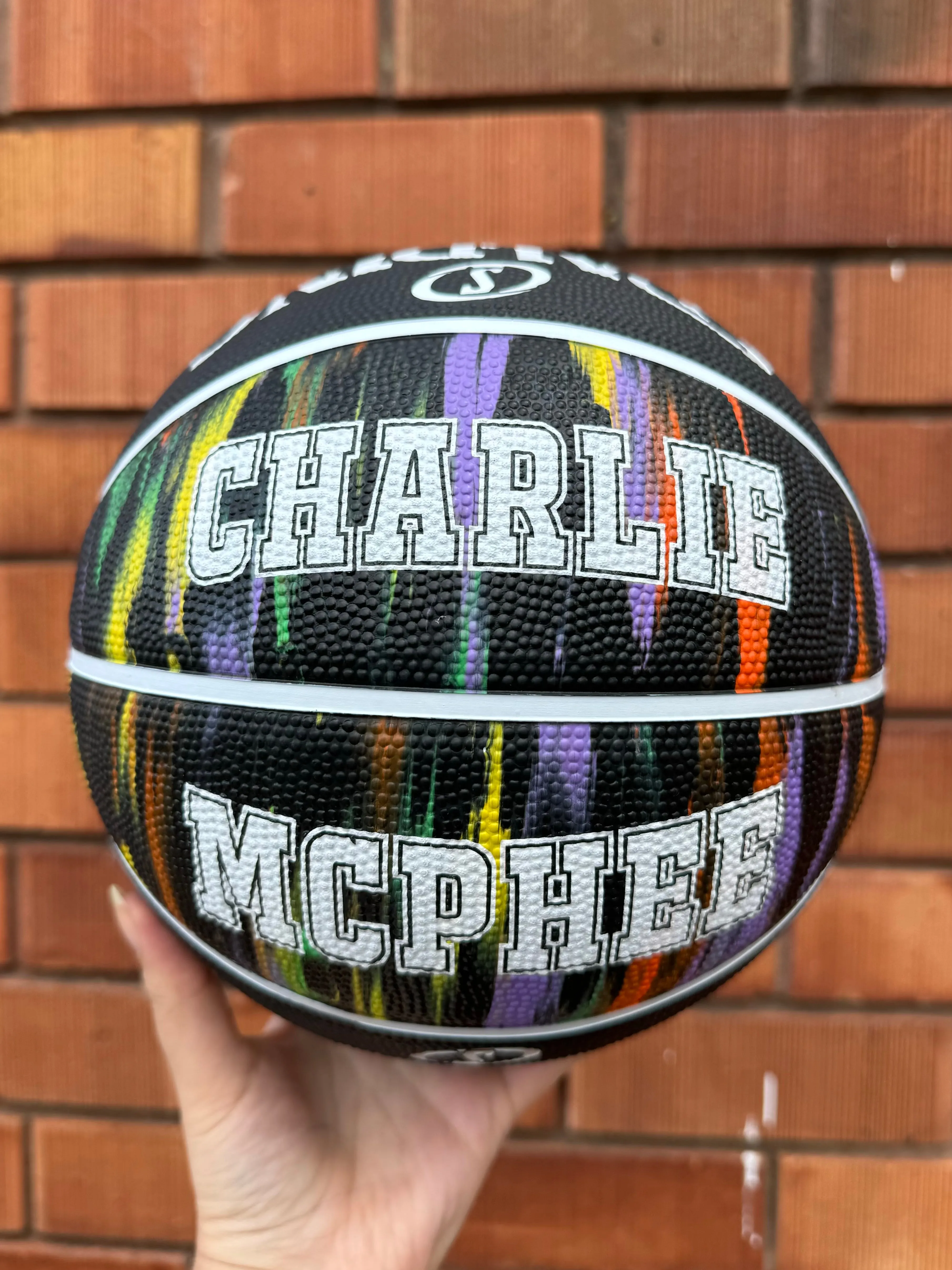 Personalised Spalding Black Marble Basketball (Size 5, 6, 7)