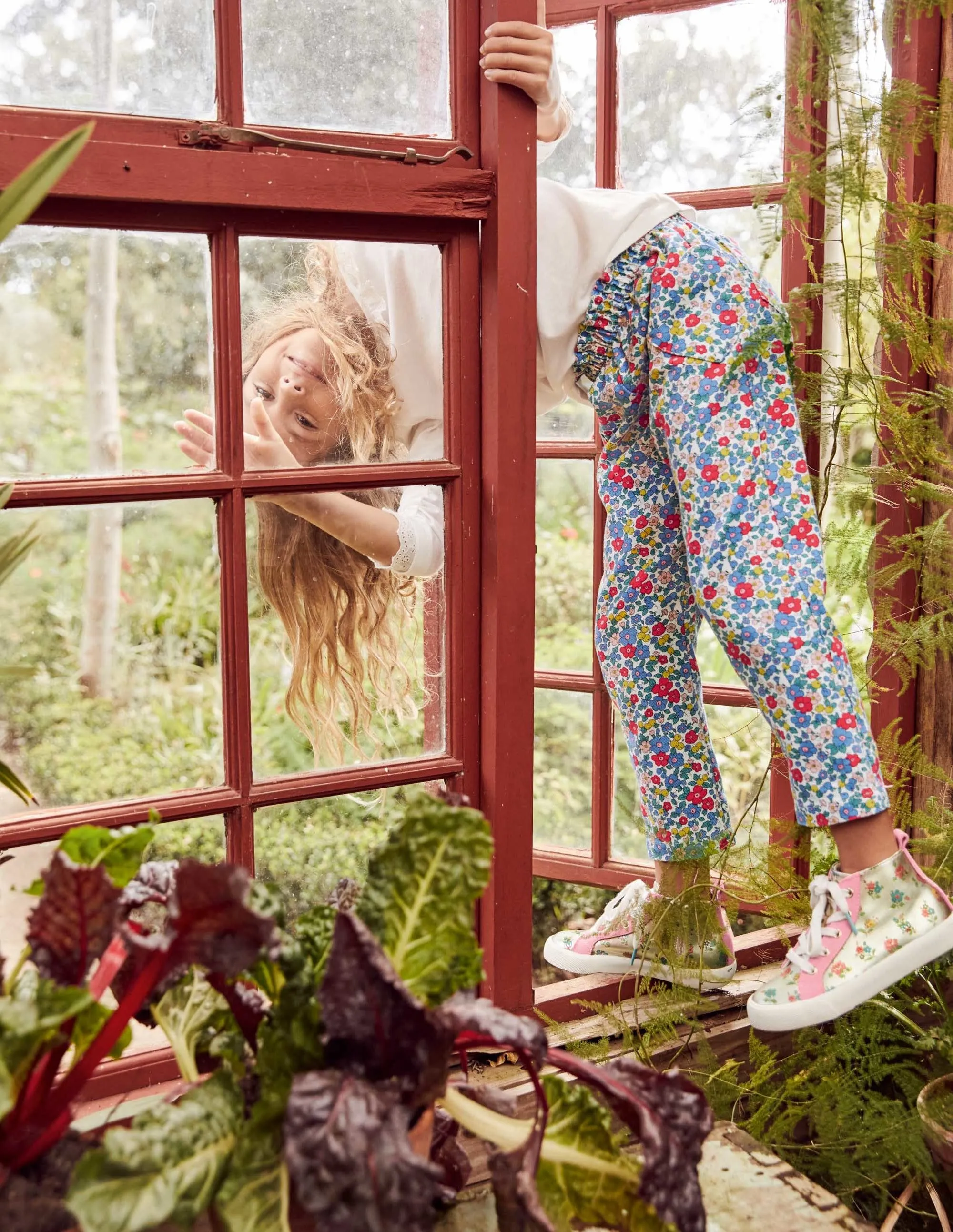 Pull-on Trousers-Multi Apple Blossom Floral