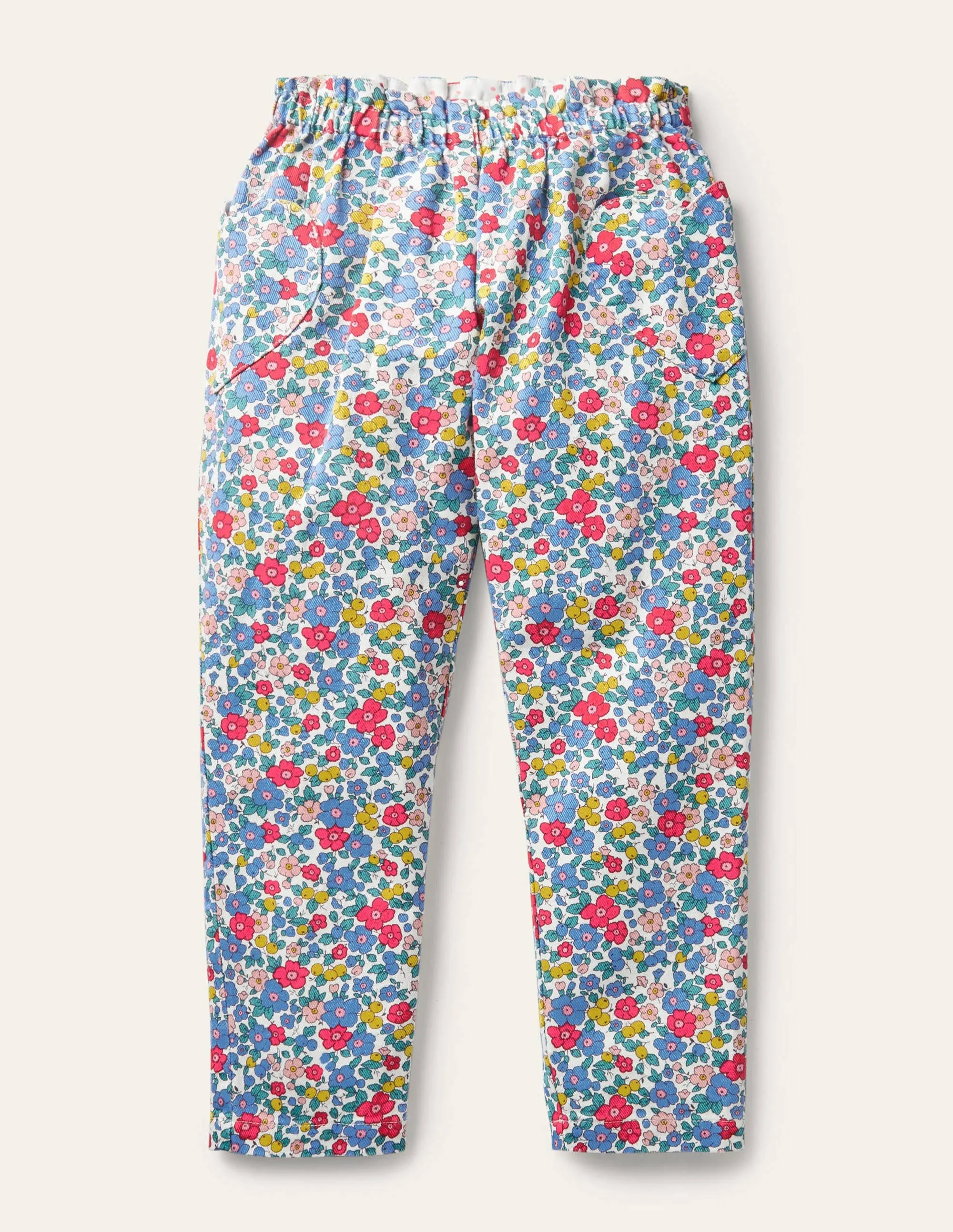 Pull-on Trousers-Multi Apple Blossom Floral
