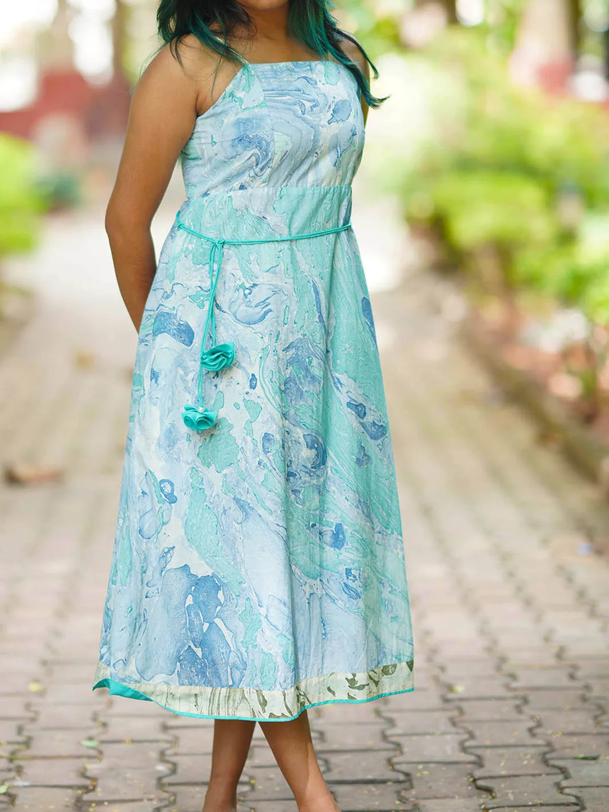 Selena Marble Strap Dress Aquamarine