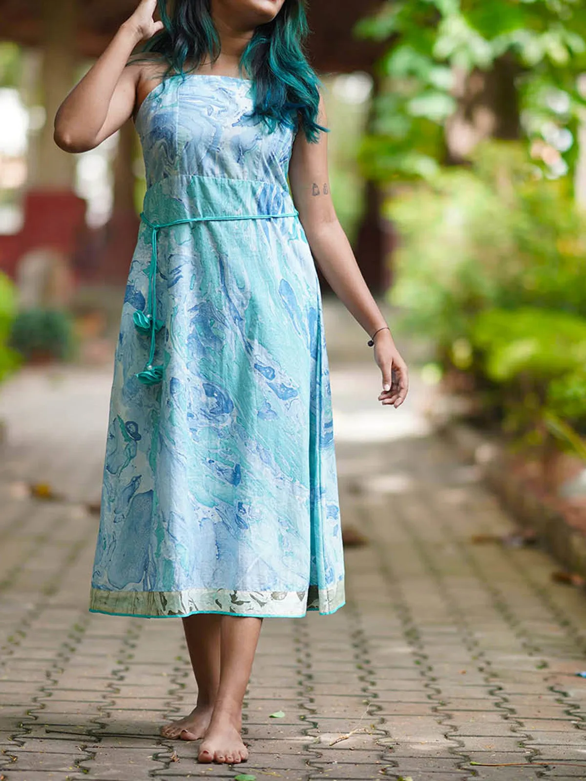Selena Marble Strap Dress Aquamarine