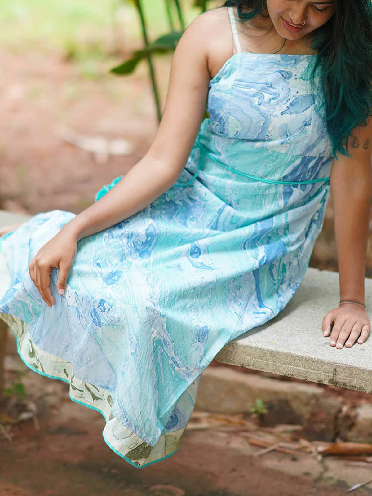 Selena Marble Strap Dress Aquamarine