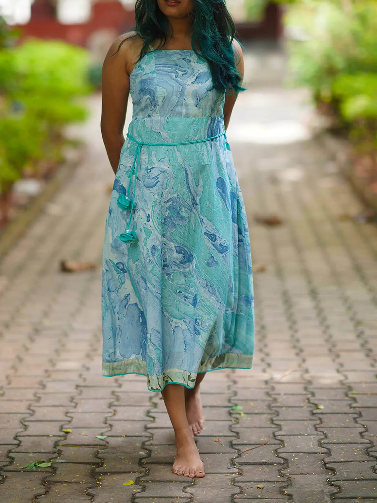Selena Marble Strap Dress Aquamarine