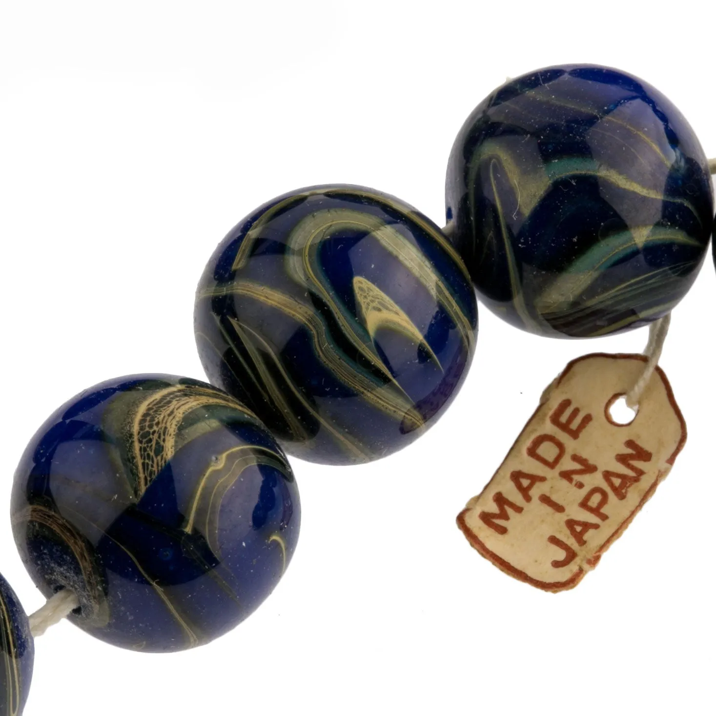Vintage Japanese blue and grey lampwork swirling marble rounds. 14mm. Pkg of 1. b1-643(e)