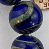 Vintage Japanese blue and grey lampwork swirling marble rounds. 14mm. Pkg of 1. b1-643(e)