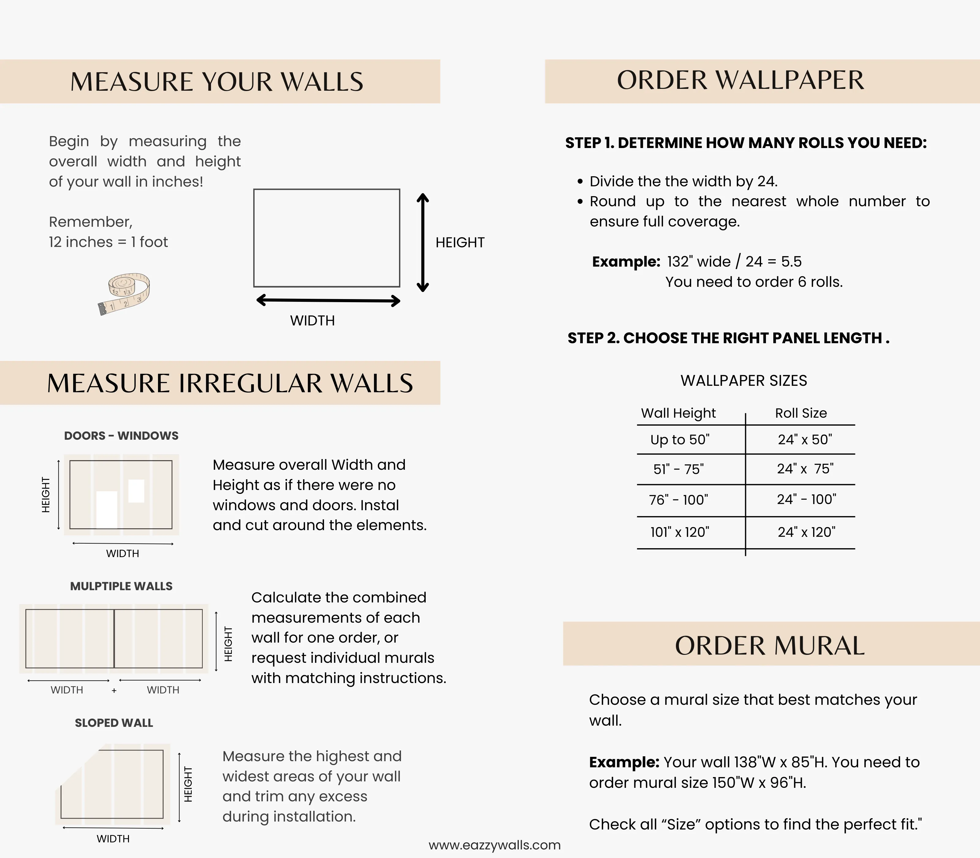White Marble Wallpaper Mural with Swirls of cream, Taupe, and Peach